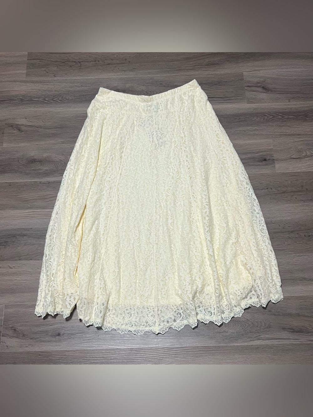 Susan Graver Women's Large Maxi Skirt Lace Cream Lined Boho Elastic Waist NWT